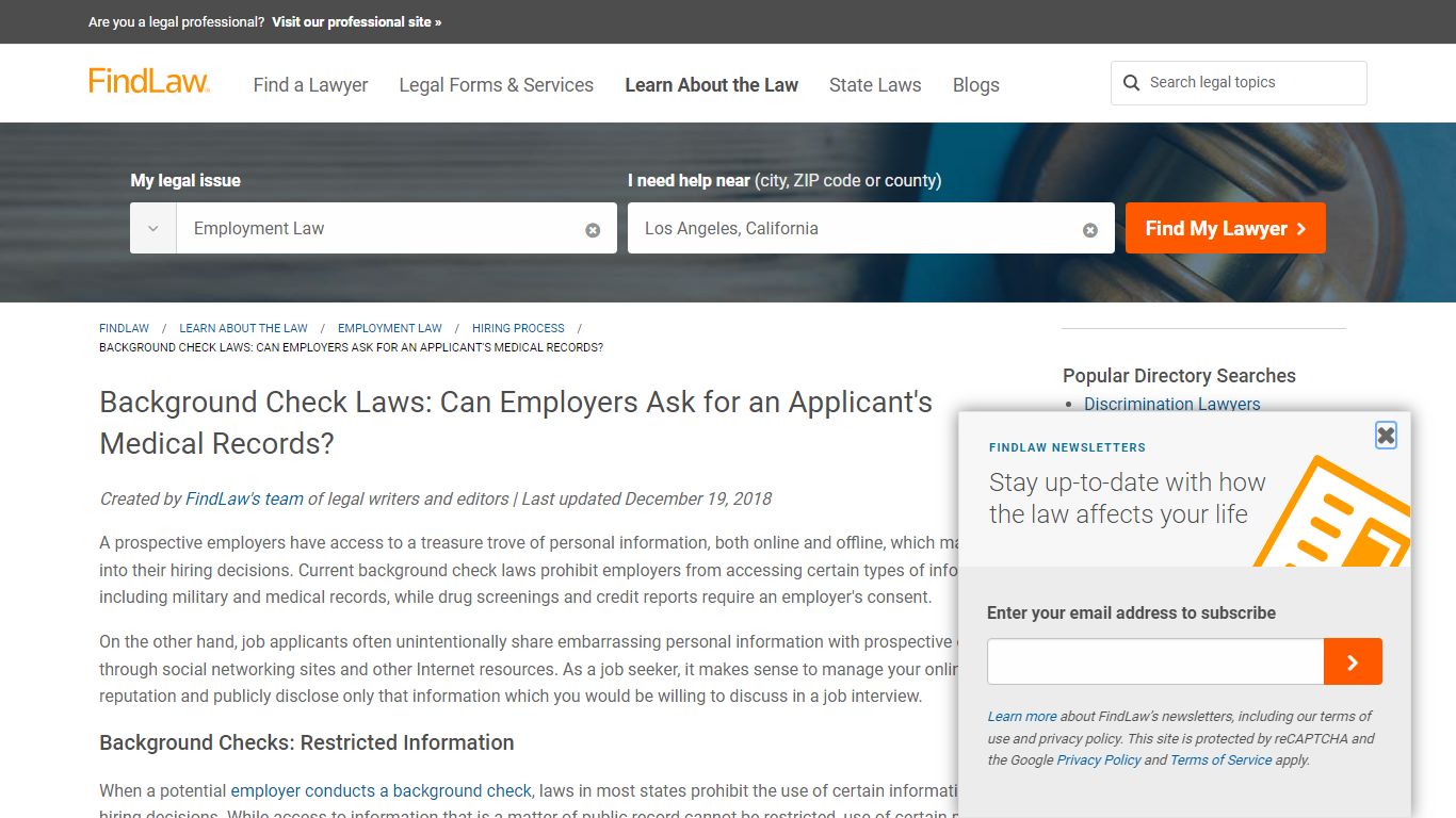 Background Check Laws: Can Employers Ask for an Applicant's ... - Findlaw